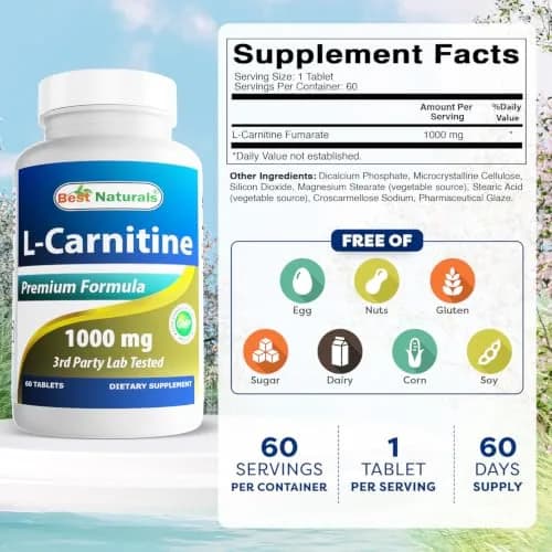 Best Naturals Acetyl L-Carnitine 1000 mg | 60 Capsules (Pack of 3) for Brain & Energy Support thumbnail 2