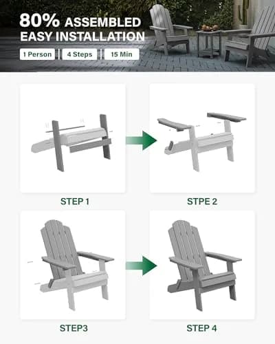 MXIMU Folding Adirondack Chair for Outdoor | Easy Assembly & Comfortable Seating thumbnail 4