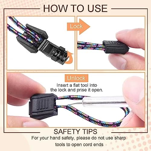 CooBigo Plastic Paracord Zipper Pulls Cord End Cap 50pcs | Elastic Shoelace Lock Drawstring Black thumbnail 3