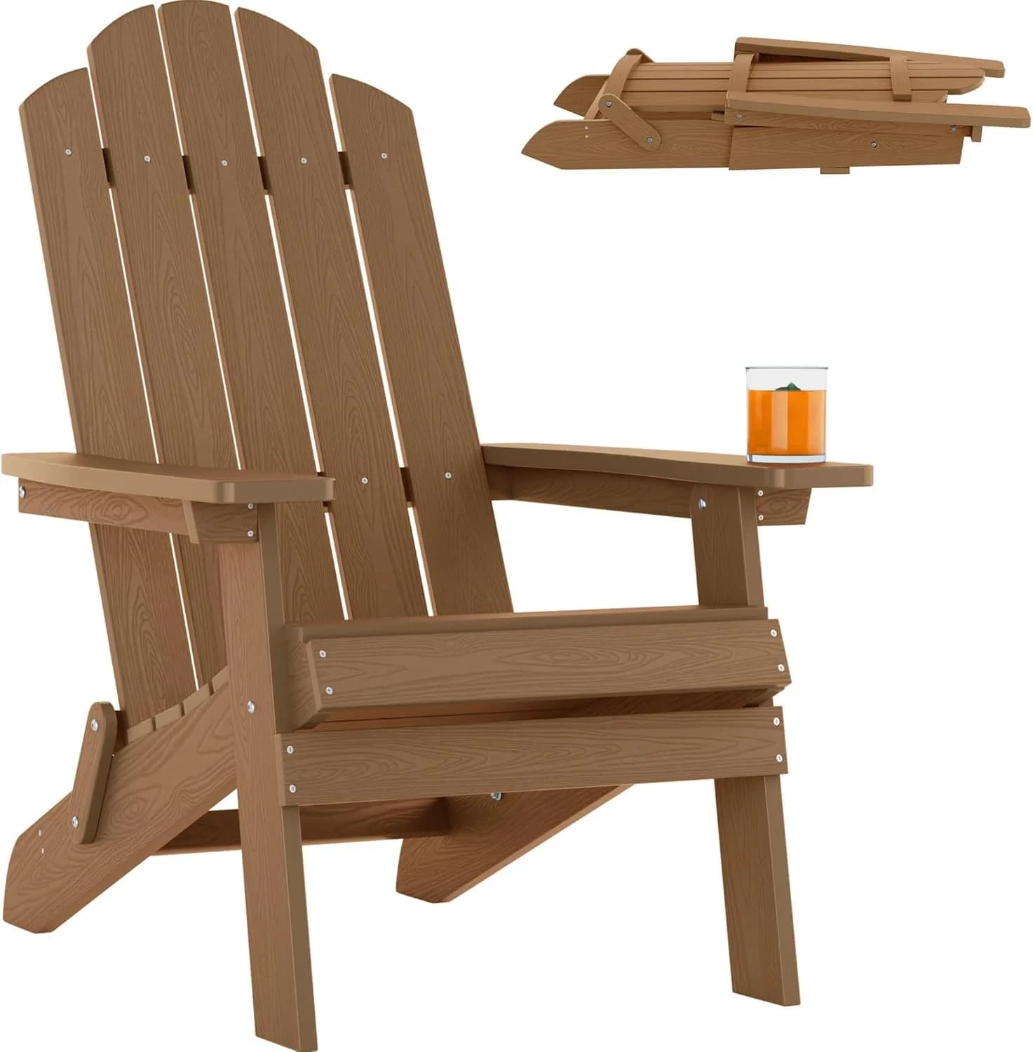 MXIMU Folding Adirondack Chair for Outdoor | Easy Assembly & Comfortable Seating — Teak