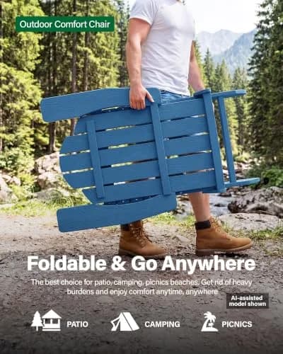 MXIMU Folding Adirondack Chair for Outdoor | Easy Assembly & Comfortable Design thumbnail 5