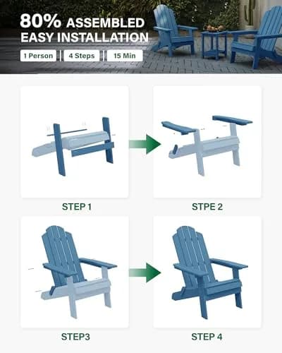 MXIMU Folding Adirondack Chair for Outdoor | Easy Assembly & Comfortable Design thumbnail 4