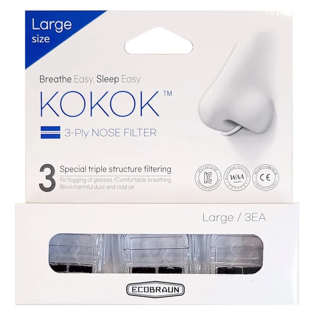 KOKOK 3-Ply HEPA Nose Filter Pack of 3 (Large) | Reusable Air Filtration for Dust & Pollution — Large