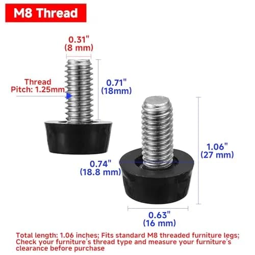 EZALOR M8 Thread Furniture Levelers 20 pcs | Adjustable Stainless Steel Screws for Light Duty Furniture thumbnail 7