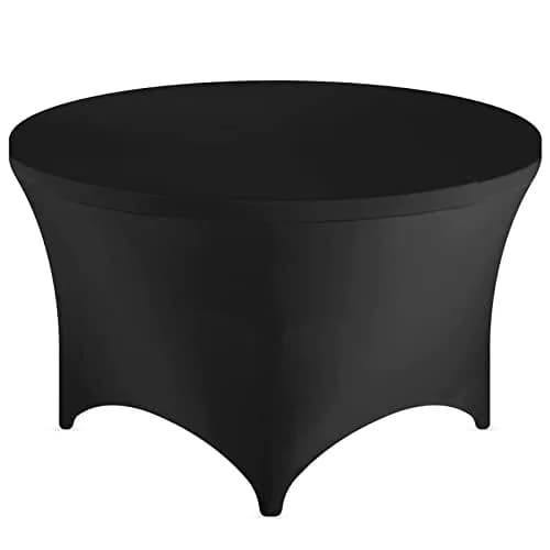 FestiCorp 60 Inch Round Fitted Tablecloth Black | Wrinkle-Free Stretch Cover for Indoor & Outdoor Use thumbnail 1