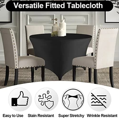 FestiCorp 60 Inch Round Fitted Tablecloth Black | Wrinkle-Free Stretch Cover for Indoor & Outdoor Use thumbnail 2