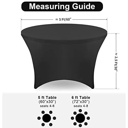 FestiCorp 60 Inch Round Fitted Tablecloth Black | Wrinkle-Free Stretch Cover for Indoor & Outdoor Use thumbnail 3