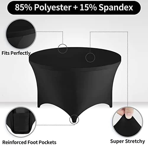 FestiCorp 60 Inch Round Fitted Tablecloth Black | Wrinkle-Free Stretch Cover for Indoor & Outdoor Use thumbnail 4