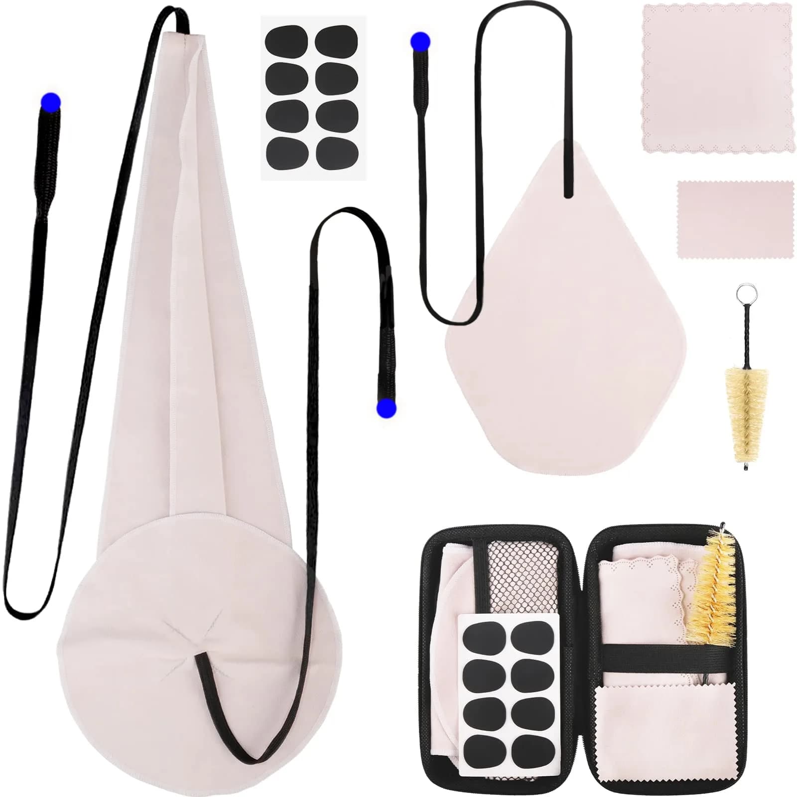 Eison Saxophone Cleaning Kit with Case for Alto, Tenor, Clarinet, Flute, Trumpet - 8PCS Mouthpiece Cushions & Microfiber Cloths (Beige) — Beige