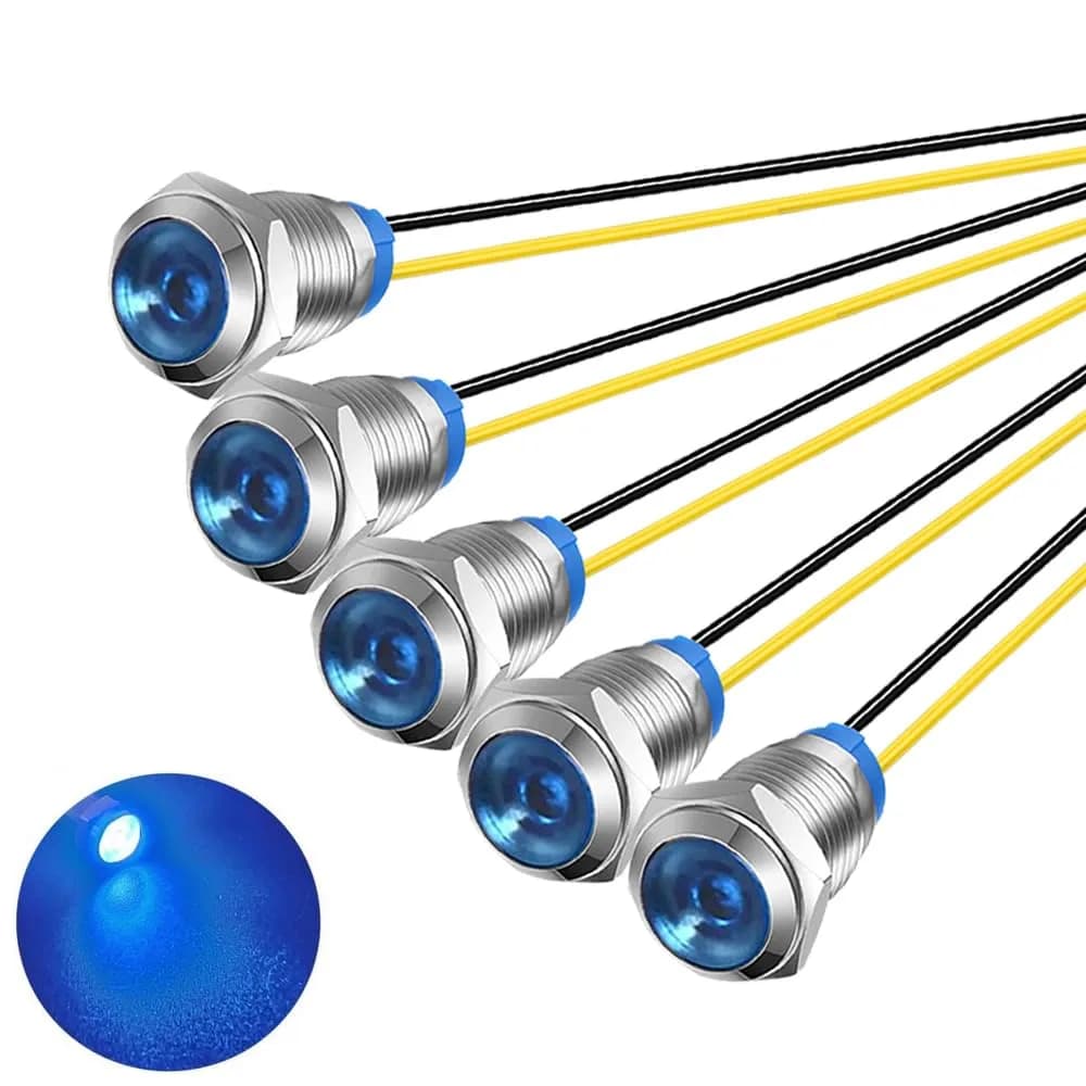 Gebeldet Blue 5pcs 10mm LED Metal Indicator Light 230VAC (0.82 inch) | Waterproof Signal Lamp — Blue 110V