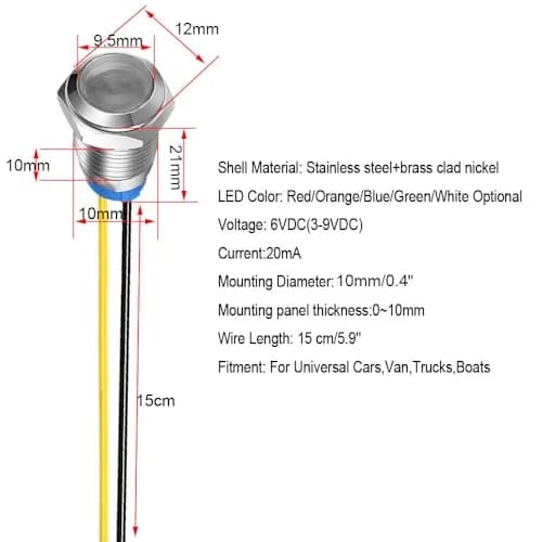 Gebelit White 5pcs 10mm LED Metal Indicator Light 220VAC Waterproof Signal Lamp | Industrial Electrical Indicator Lights thumbnail 6