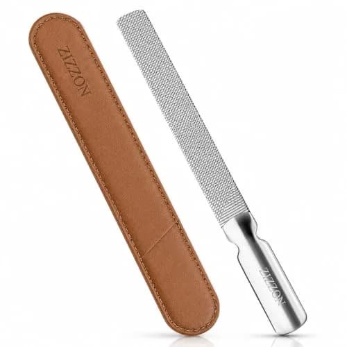 ZIZZON Professional Stainless Steel Nail File Double Sided for Natural Nails, 14.5cm (5.7 Inch) | Heavy Duty Reusable Manicure Filer thumbnail 1