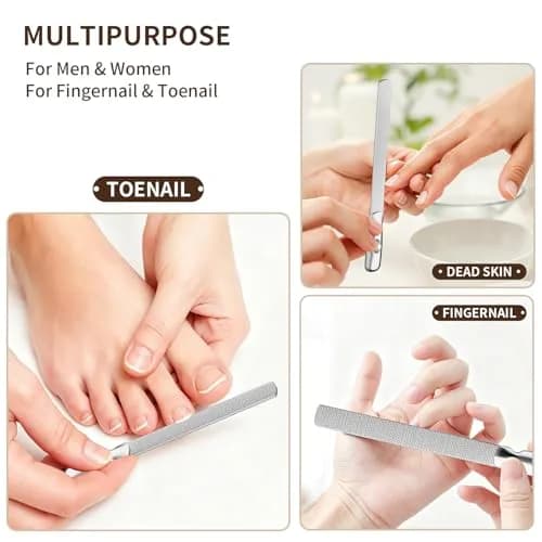 ZIZZON Professional Stainless Steel Nail File Double Sided for Natural Nails, 14.5cm (5.7 Inch) | Heavy Duty Reusable Manicure Filer thumbnail 5