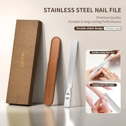 ZIZZON Professional Stainless Steel Nail File Double Sided for Natural Nails, 14.5cm (5.7 Inch) | Heavy Duty Reusable Manicure Filer thumbnail 7