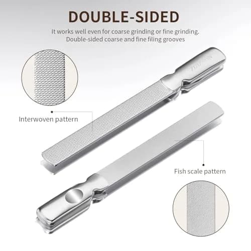 ZIZZON Professional Stainless Steel Nail File Double Sided for Natural Nails, 14.5cm (5.7 Inch) | Heavy Duty Reusable Manicure Filer thumbnail 2