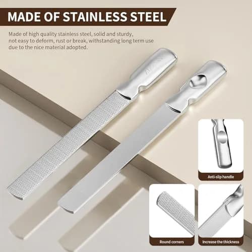 ZIZZON Professional Stainless Steel Nail File Double Sided for Natural Nails, 14.5cm (5.7 Inch) | Heavy Duty Reusable Manicure Filer thumbnail 3