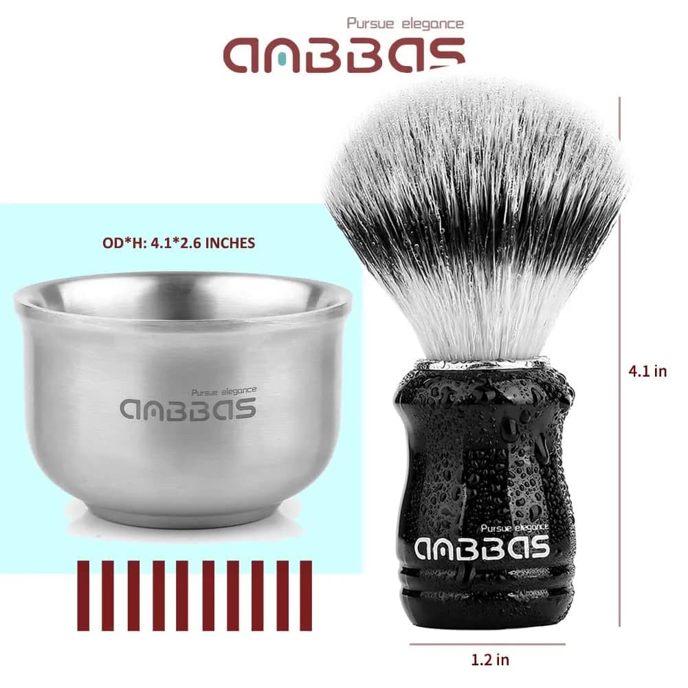 Anbbas Shaving Brush Set with Stand and Bowl | Silver-Synthetic Bristles | 22mm Knot - view 3
