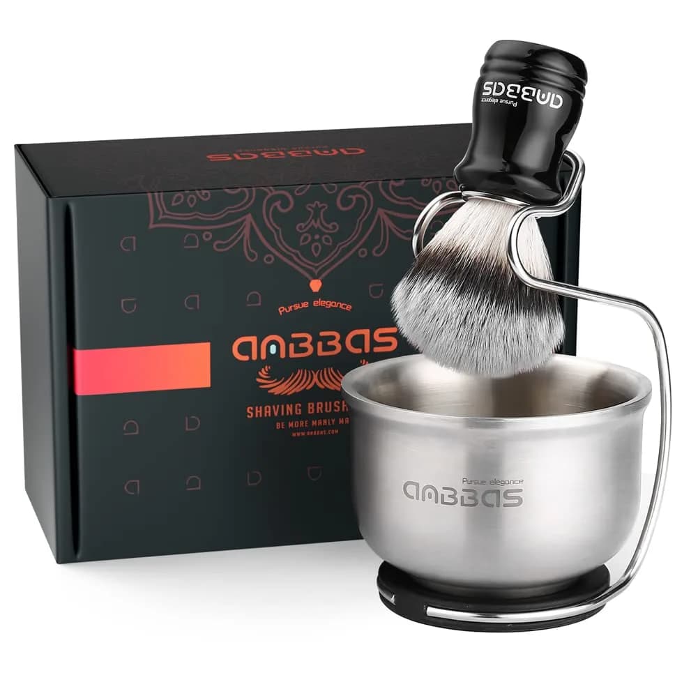 Anbbas Synthetic Badger Shaving Brush Set with Stand and Bowl | 22mm Knot — Silver-Synthetic Bristles