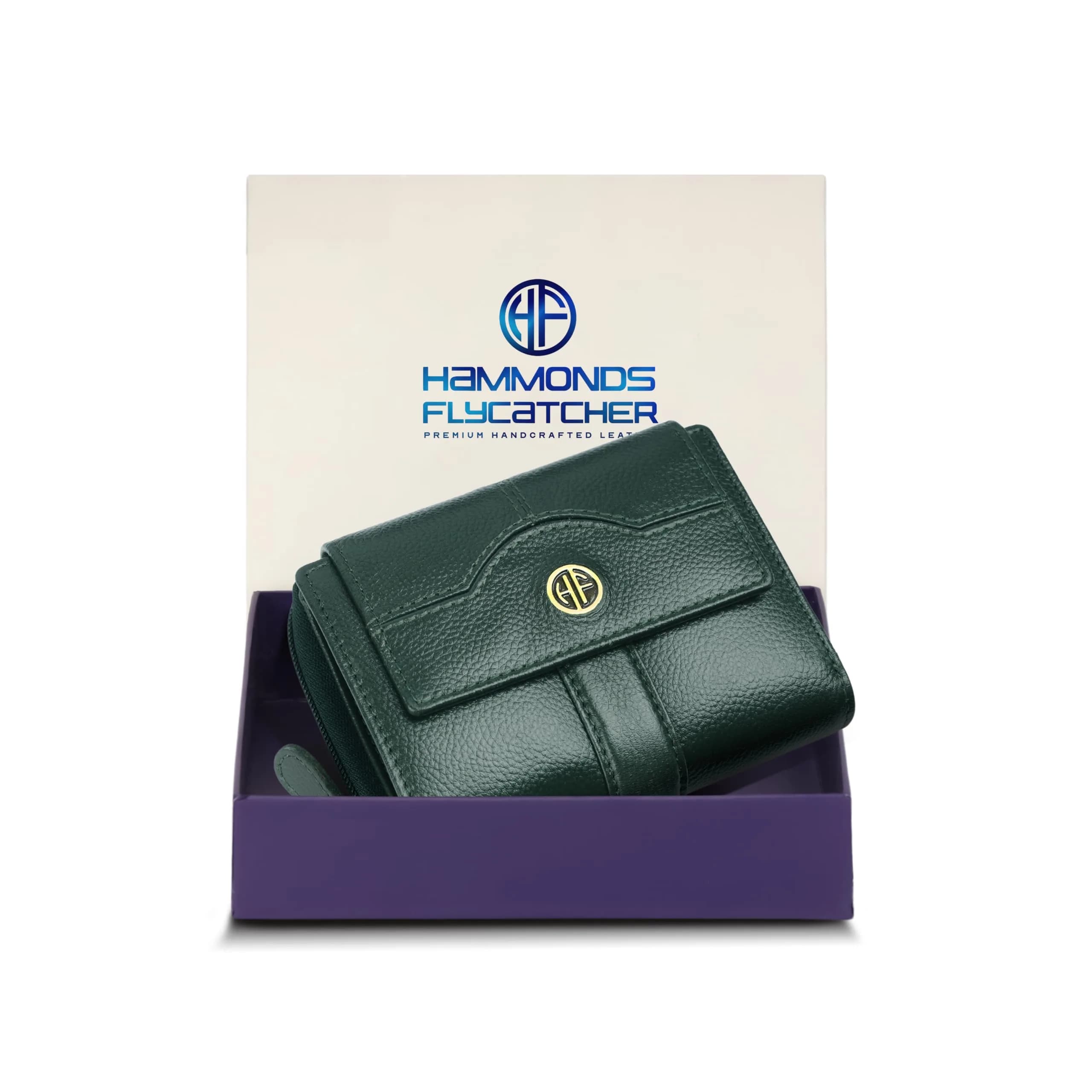 HAMMONDS FLYCATCHER Green Leather Ladies Wallet with 14 Card Slots | RFID Blocking Clutch Purse for Women - main product image