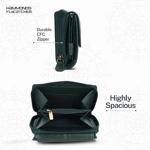HAMMONDS FLYCATCHER Green Leather Ladies Wallet with 14 Card Slots | RFID Blocking Clutch Purse for Women thumbnail 4