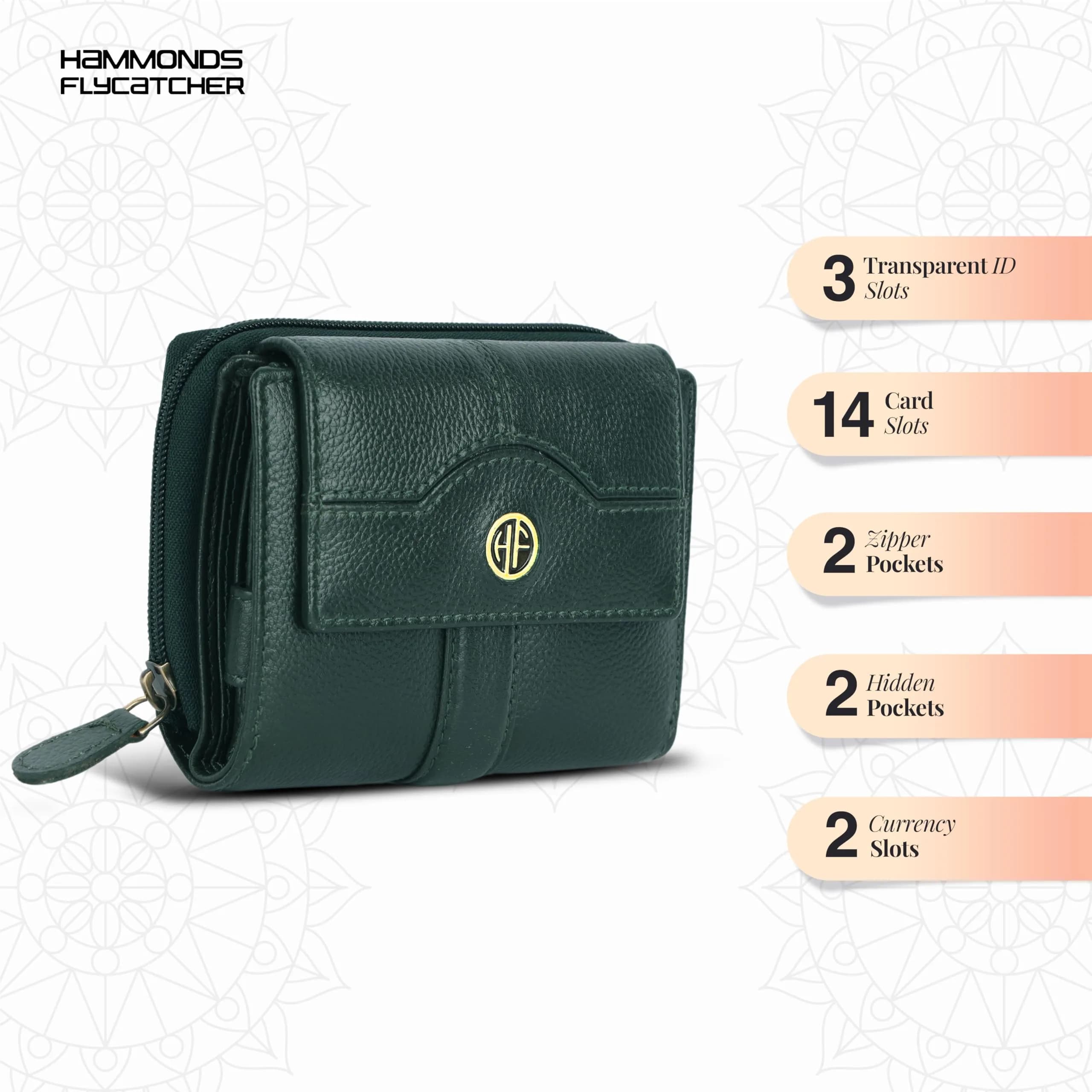 HAMMONDS FLYCATCHER Green Leather Ladies Wallet with 14 Card Slots | RFID Blocking Clutch Purse for Women - view 2