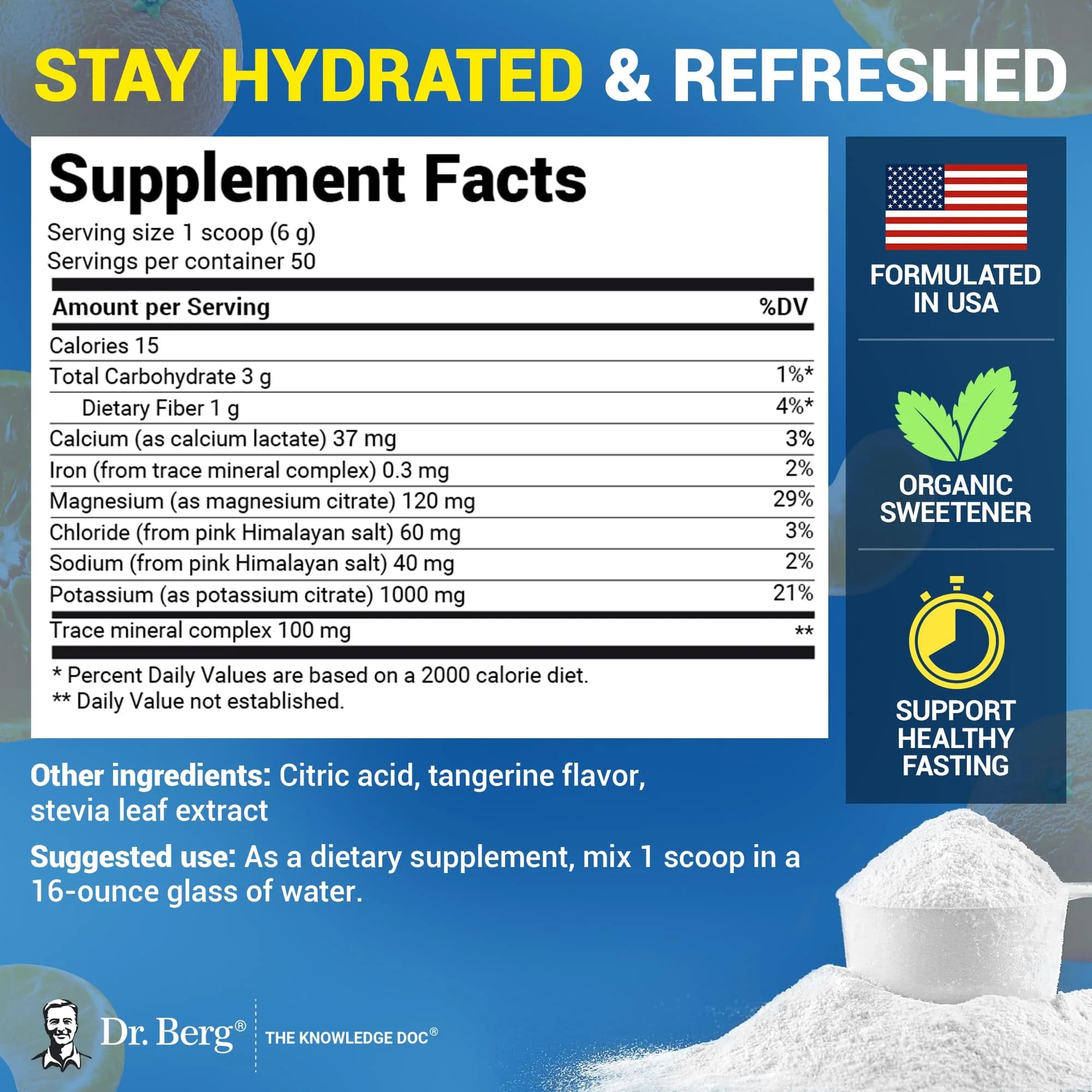 Dr. Berg Nutritionals Tangerine Keto Electrolyte Powder - 50 Servings, Zero Sugar - view 3