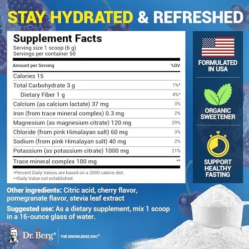Dr. Berg Nutritionals Keto Electrolyte Powder 11.04 oz (313 g) | Zero Sugar Hydration Drink Supplement thumbnail 3