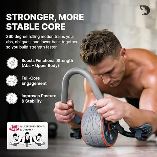 DMoose Fitness Ab Roller Wheel with Elbow Support & 2 Pads | Core Strength & Abs Workout Equipment thumbnail 2