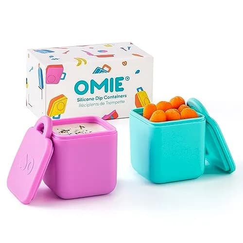 OmieBox Leakproof Dips Containers 120ml (4 oz) | Pack of 2 Pink/Teal Silicone thumbnail 1