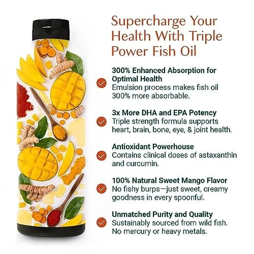 ALGAECAL Triple Power Omega 3 Fish Oil Liquid for Joints, 1200mg | Mango Flavour, 16 oz, Burp-Less, Sugar-Free thumbnail 2