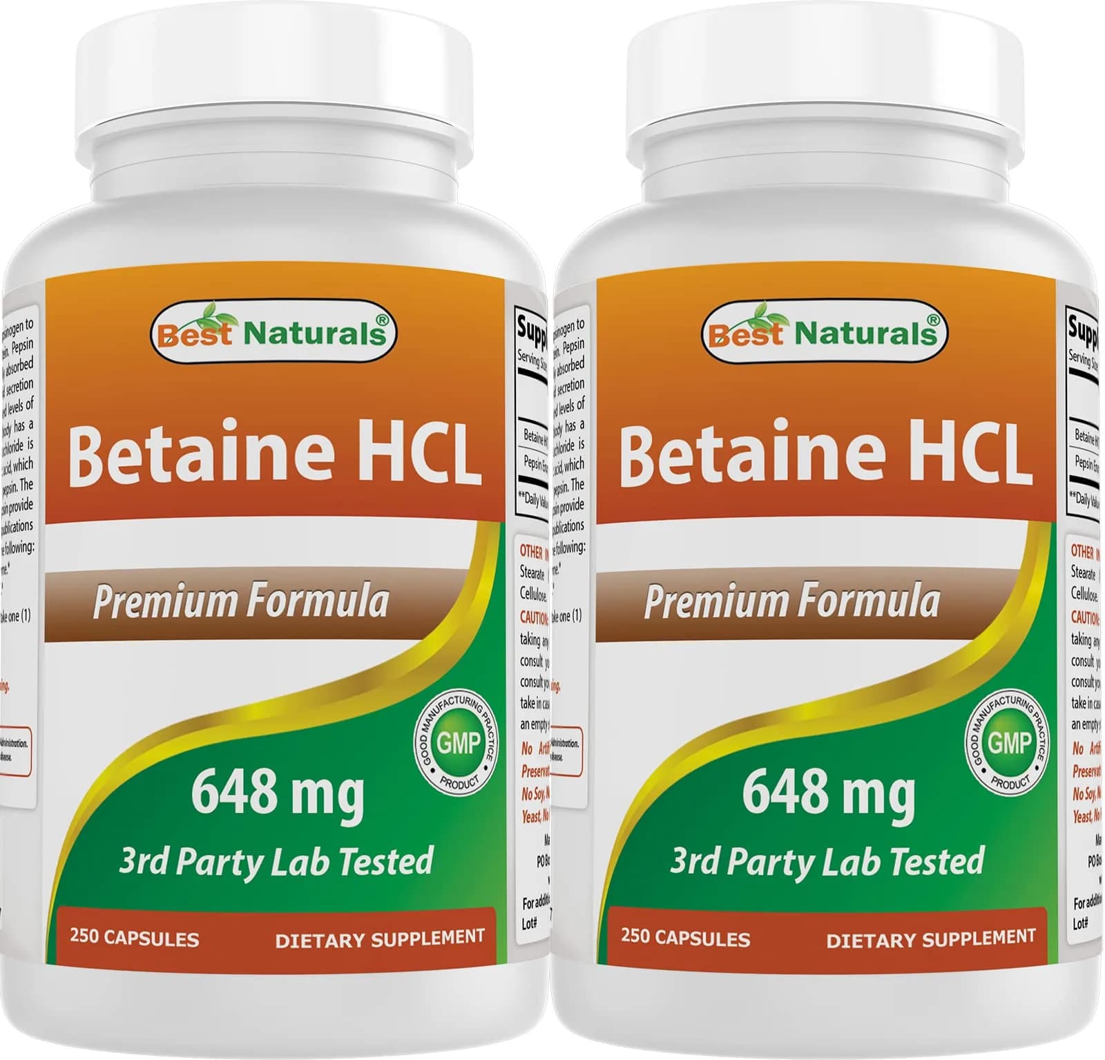 Best Naturals Betaine HCL 648 mg 500 Capsules | 3rd Party Lab Tested for Purity & Quality — Capsule