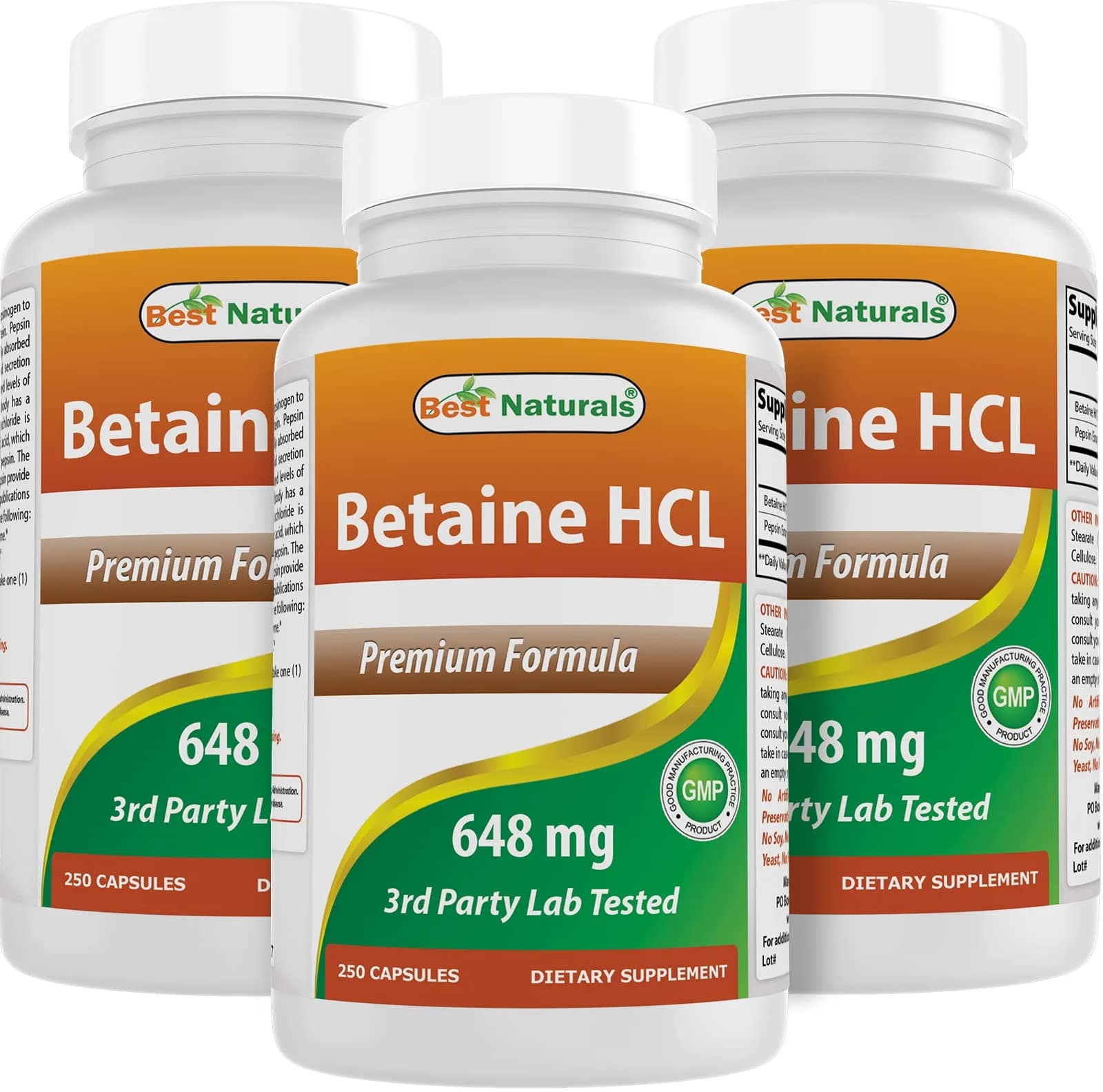Best Naturals Betaine HCL 648 mg 250 Capsules (750 Total Capsules) | Digestive Support Supplement — Capsule