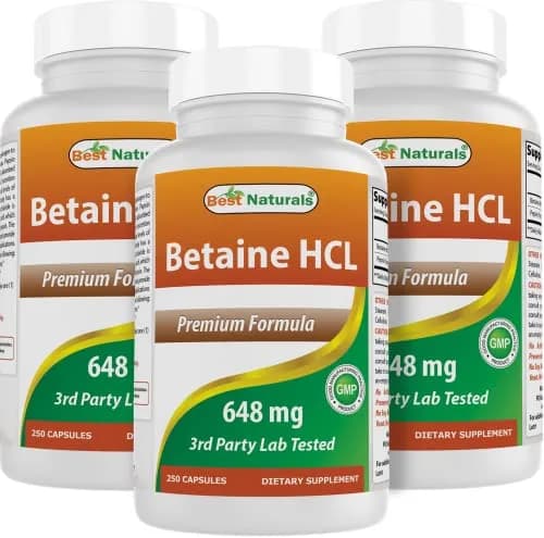 Best Naturals Betaine HCL 648 mg 250 Capsules (750 Total Capsules) | Digestive Support Supplement thumbnail 1