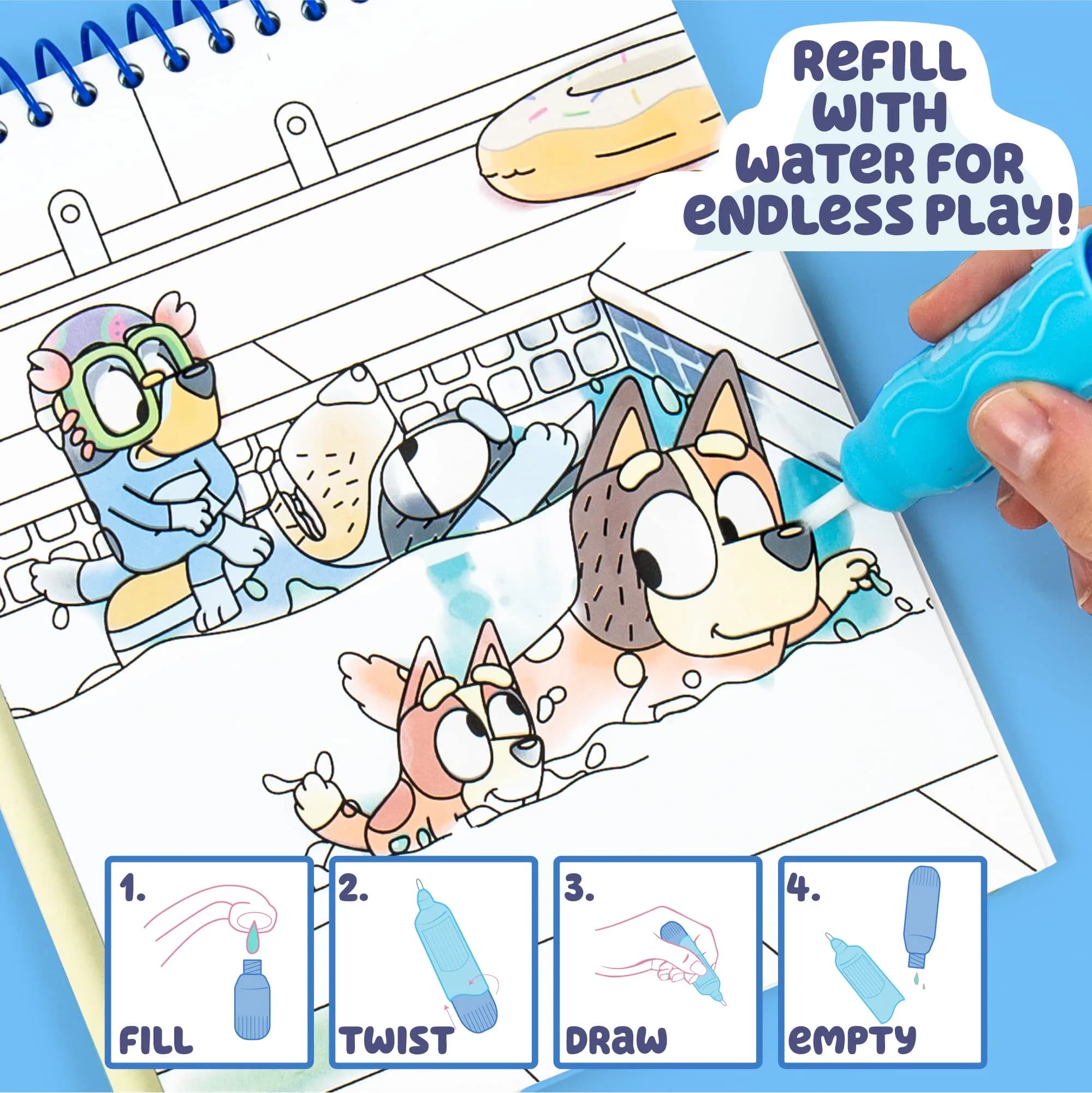 Bluey Aqua Art Mess-Free Water Reveal Pad with Bluey-Shaped Brush Pen (6" x 7.5", 4 Pages) - view 4