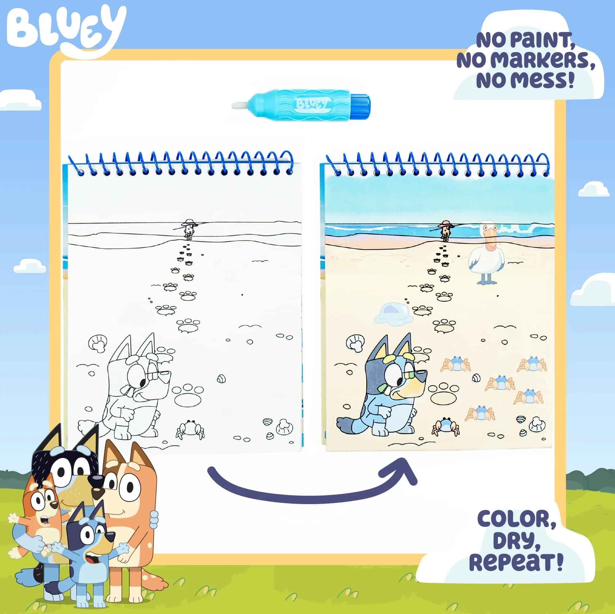 Bluey Aqua Art Mess-Free Water Reveal Pad with Bluey-Shaped Brush Pen (6" x 7.5", 4 Pages) - view 2