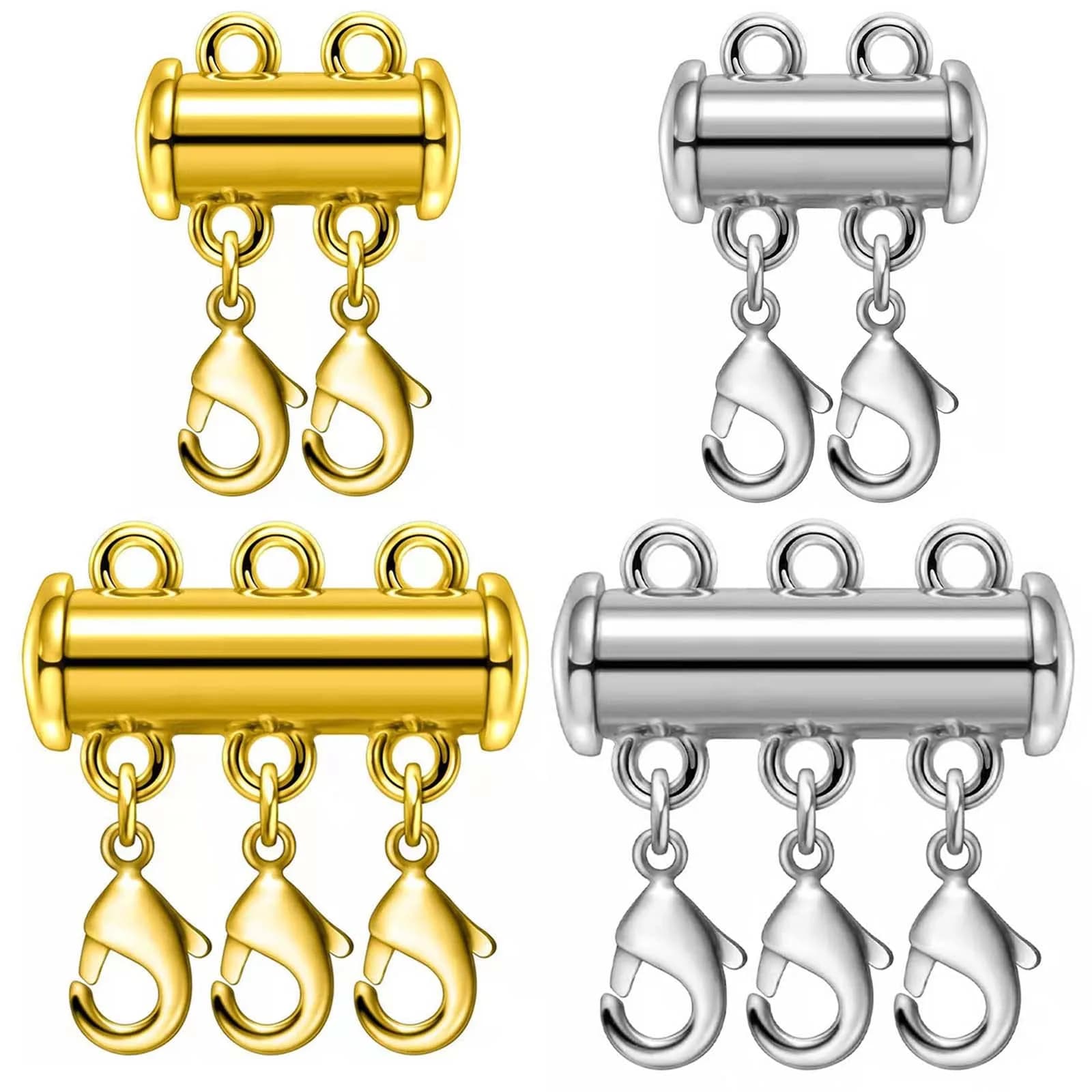 OHINGLT Necklace Layering Clasps Magnetic Slide Lock Clasp Multi Strands | Easy to Use, Brass, Gold & Silver Plated