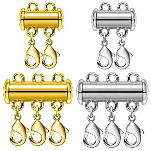 OHINGLT Necklace Layering Clasps Magnetic Slide Lock Clasp Multi Strands | Easy to Use, Brass, Gold & Silver Plated thumbnail 1