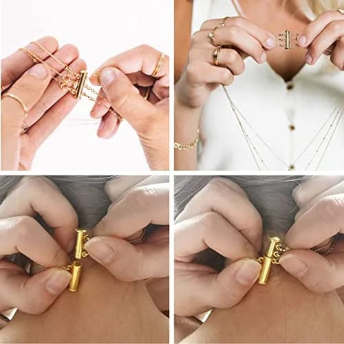 OHINGLT Necklace Layering Clasps Magnetic Slide Lock Clasp Multi Strands | Easy to Use, Brass, Gold & Silver Plated thumbnail 5