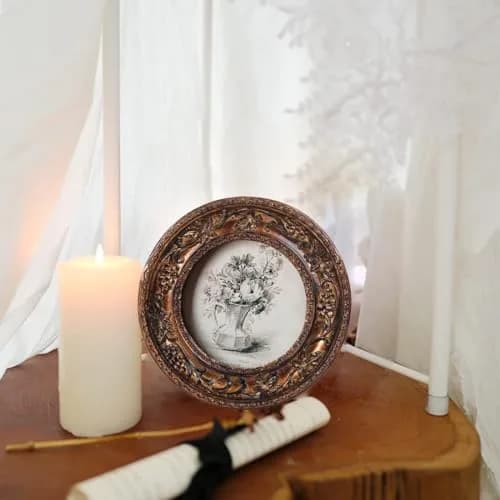 SIKOO Vintage Round Picture Frame 7.6cm (3x3 in) | Antique Bronze Gold Ornate Wall Decor thumbnail 6