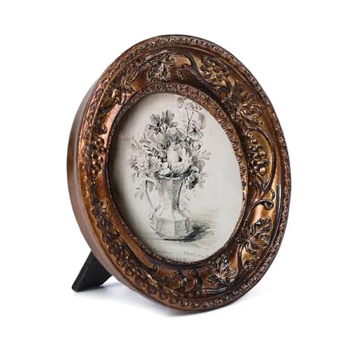 SIKOO Vintage Round Picture Frame 7.6cm (3x3 in) | Antique Bronze Gold Ornate Wall Decor thumbnail 7