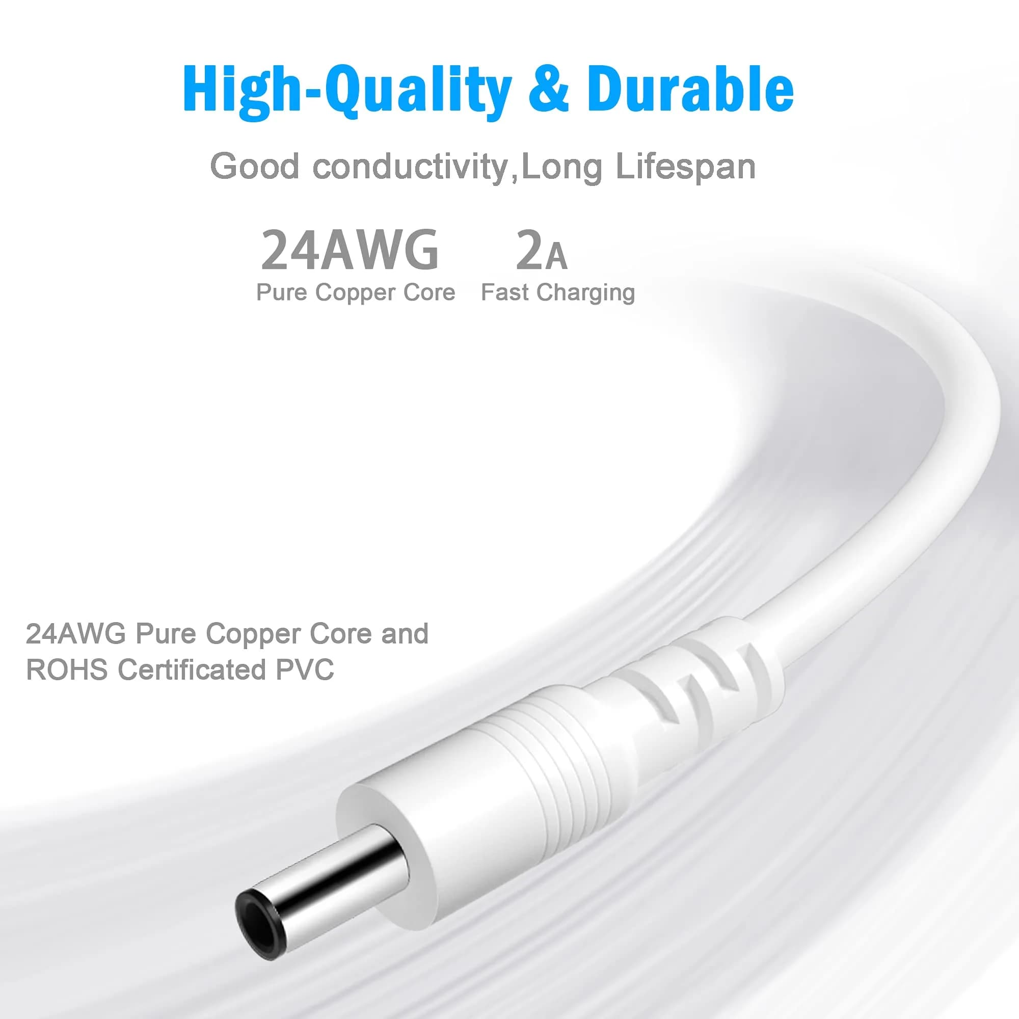 SIOCEN USB to 3.5mm Barrel Jack Charging Cable 100cm (3ft) White | Powers Foreo Luna & More - view 3