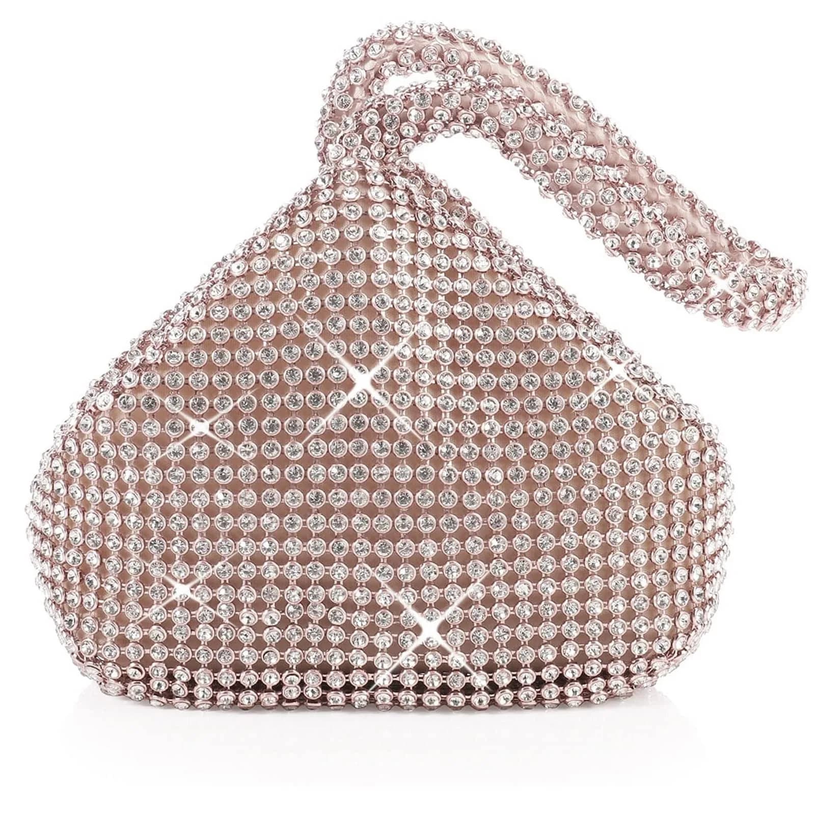 JIAN YA NA Small Three-sided Champagne Rhinestone Trihedral Clutch Evening Bag 11.3cm x 15.5cm - main product image