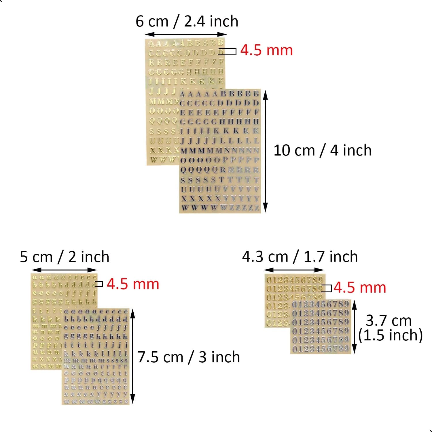 SIXQJZML Mini Alphabet Number Stickers 4.5mm (0.18 inch) | Glitter Alloy Self-Adhesive Letters for Crafts - view 2