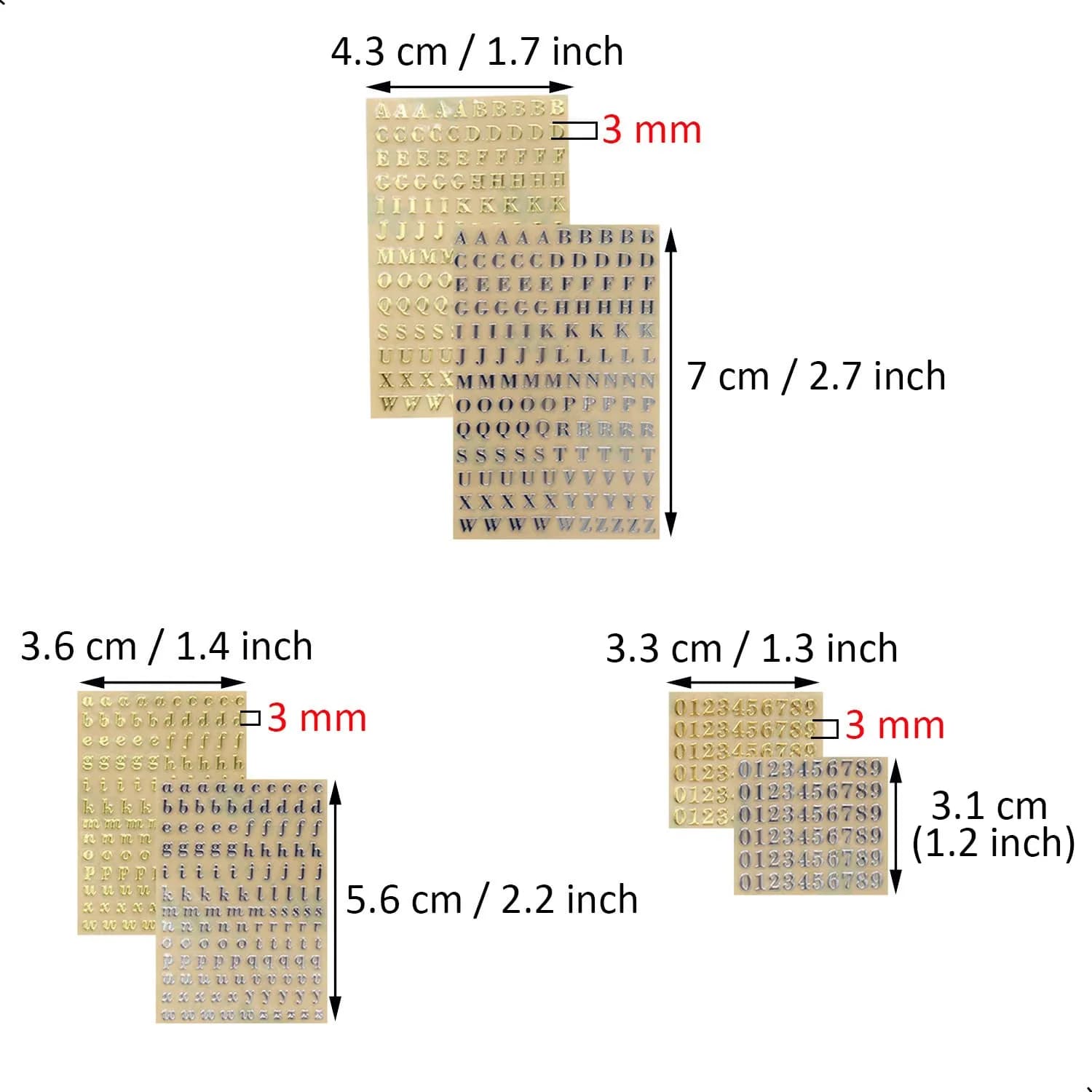 SIXQJZML Mini Alphabet Number Stickers 3mm | Glitter Alloy Self-Adhesive Letters for Resin Crafts & Scrapbooking - view 2