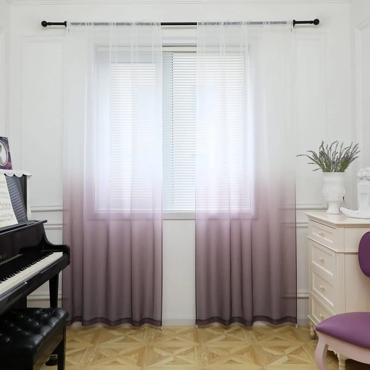 PHILEASY Gradient Purple Sheer Curtains 63" L | Light-Filtering Rod Pocket Panels (Pack of 2) - main product image