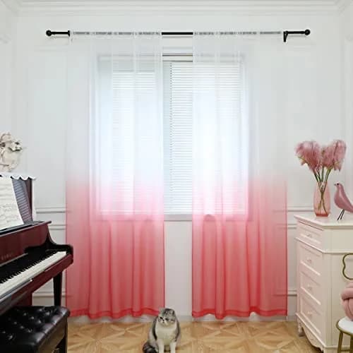 PHILEASY Gradient Red Sheer Curtains 84 Inches Long, 2 Panels - Light-Filtering Rod Pocket thumbnail 1