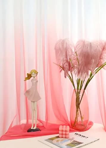 PHILEASY Gradient Red Sheer Curtains 84 Inches Long, 2 Panels - Light-Filtering Rod Pocket thumbnail 2