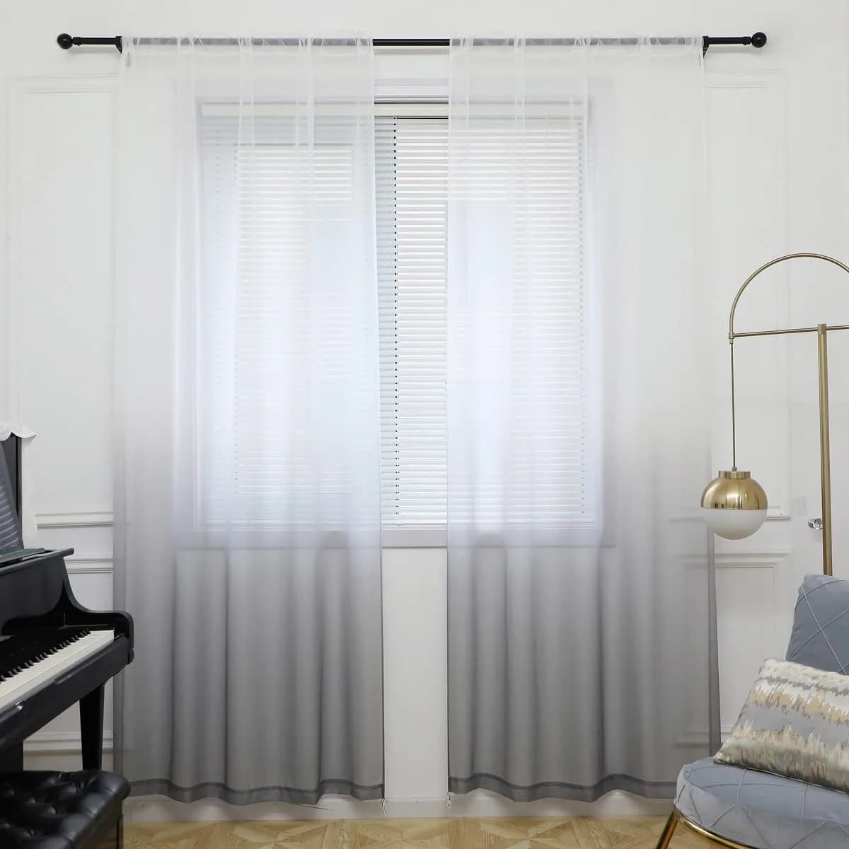 PHILEASY Gradient Gray Sheer Curtains 95" Long - Pack of 2 Light-Filtering Rod Pocket Panels - main product image