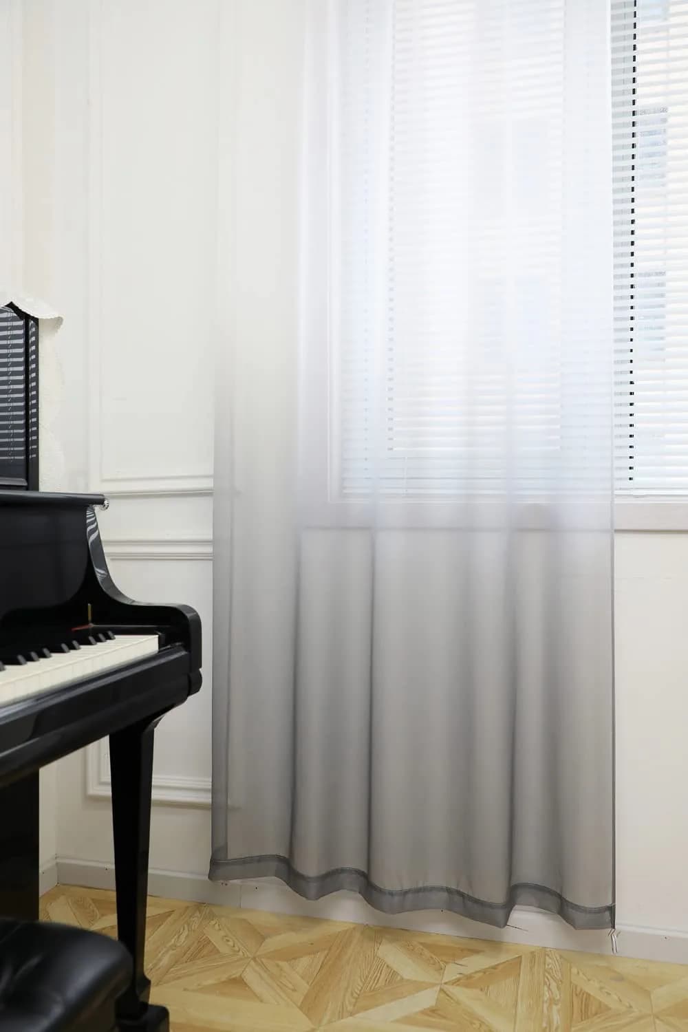 PHILEASY Gradient Gray Sheer Curtains 95" Long - Pack of 2 Light-Filtering Rod Pocket Panels - view 2