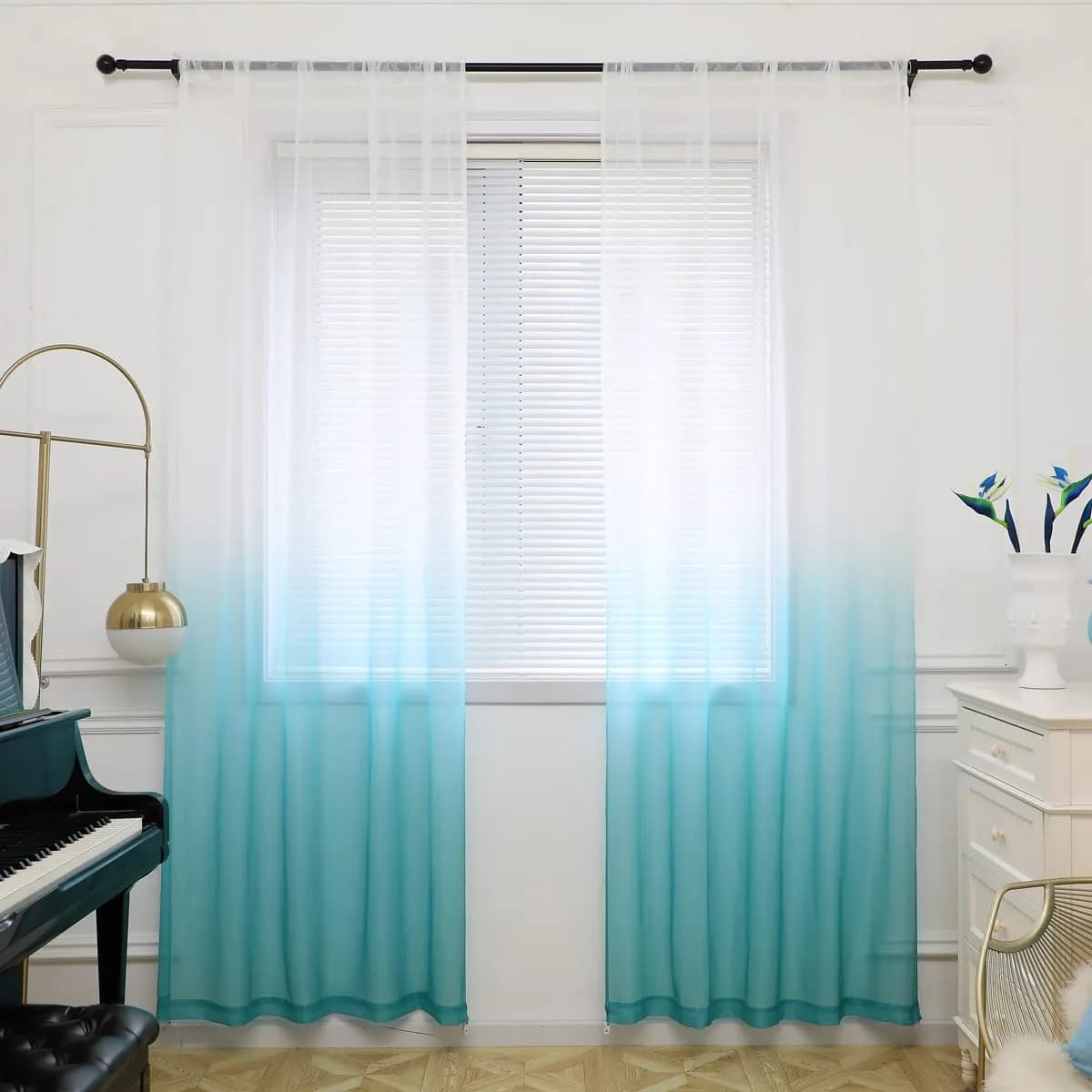 PHILEASY Gradient Blue Sheer Curtains 90" Long - 2 Panels | Light-Filtering Rod Pocket - main product image